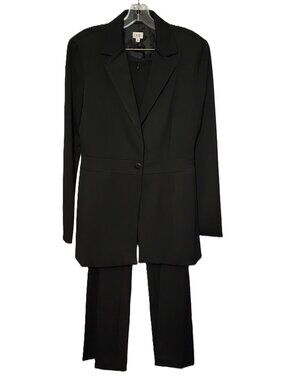 Cachè Womens Black Knit Single Button Blazer Slim Pant Suit Size 6